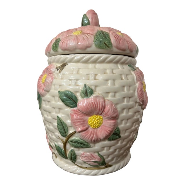 Late 20th Century Francisan Ware Desert Rose Basket Weave Canister For Sale