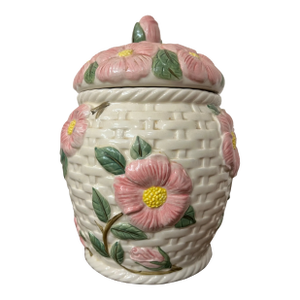 Late 20th Century Francisan Ware Desert Rose Basket Weave Canister