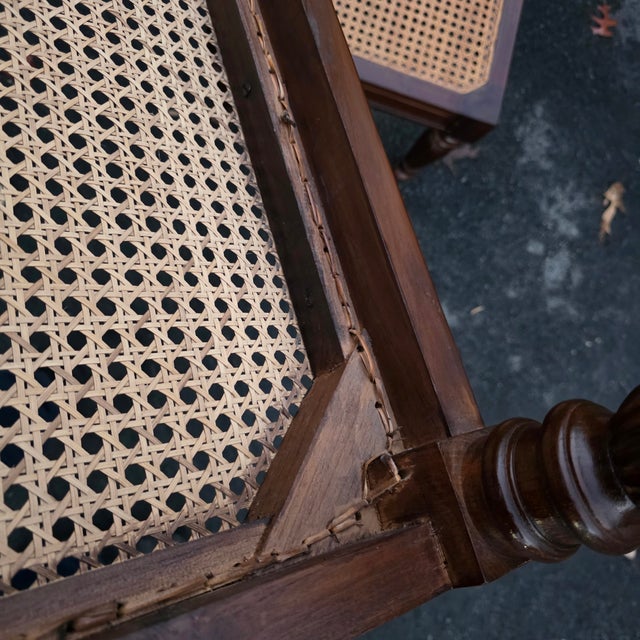 Pair of Vintage British Colonial-Style Hand-Caned Benches / Low Tables For Sale In Washington DC - Image 6 of 12
