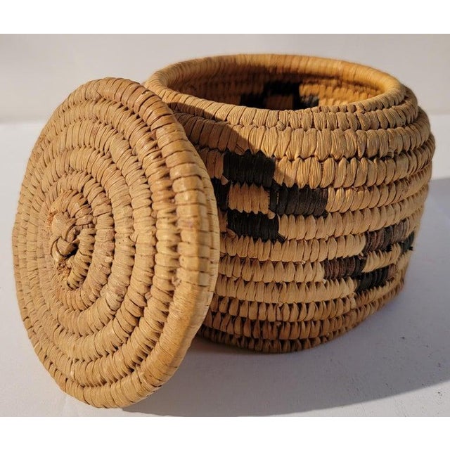 Folk Art 20th C Small Hand Woven Basket Lidded Jar For Sale - Image 3 of 8