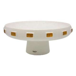 White & Gold Toggle Footed Serving Bowl or Platter, Handley Drive, Portugal 2016 For Sale