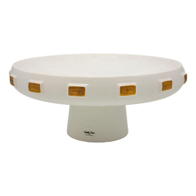 White & Gold Toggle Footed Serving Bowl or Platter, Handley Drive, Portugal 2016 For Sale