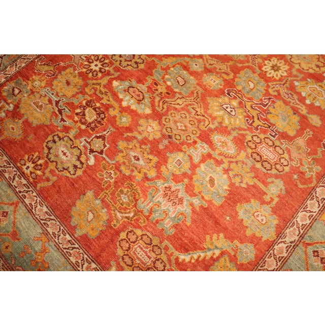 Antique Zabihi Collection Oushak Coral Red Rug - 7'10" x 10'10" For Sale - Image 12 of 12