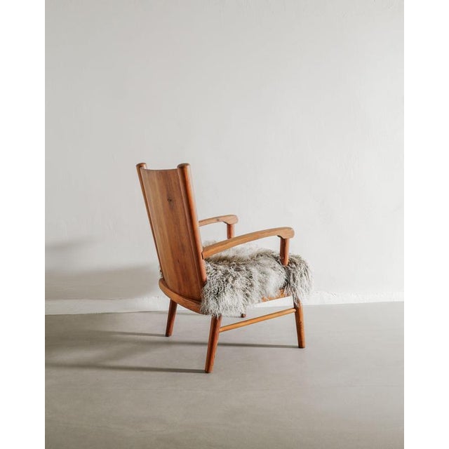 Wood Swedish Modern Wooden Armchairs in Pine & Sheepskin, 1940s, Set of 2 For Sale - Image 7 of 9