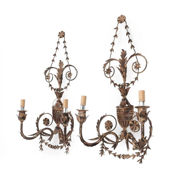 Early 21st Century Fine Pair of Lillian August Florentine Italian Tole Style Lighting Sconces For Sale - Image 5 of 15
