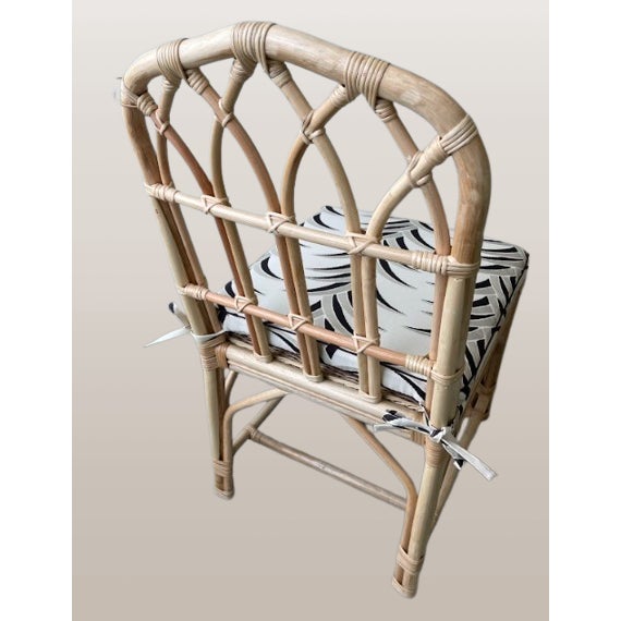 Rattan Chair With Printed Linen Cushion For Sale - Image 4 of 4