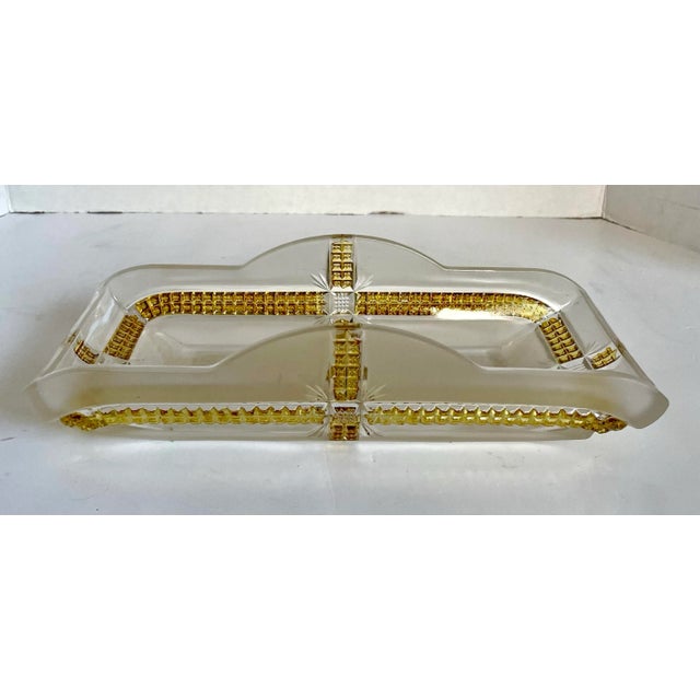 Early 20th Century Antique Amberette Diamond Design Frosted Glass Celery Tray For Sale - Image 5 of 12