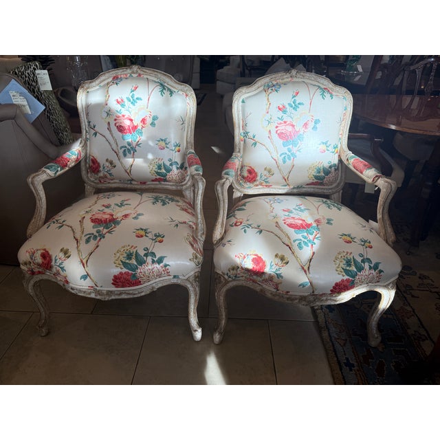 Pair of Louis XV Style Painted French Bergeres For Sale - Image 10 of 10