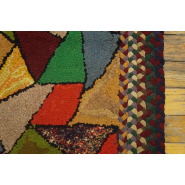 1920s Colorful Abstract Antique American Hooked Rug 1'10" X 3'5" Braided Wool Carpet For Sale - Image 4 of 5