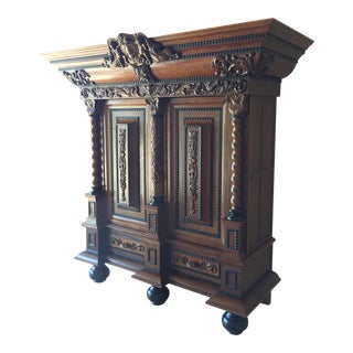 Unique, Elegant Solid Oak Dutch Carved Armoire For Sale