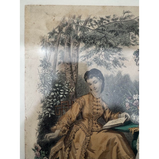 1871 La Mode Illustrée Hand-Colored French Fashion Plate No. 25 – Framed Victorian Parisian Print For Sale - Image 4 of 12
