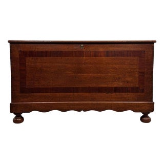 19th Century English Oak Coffer Chest with Mahogany Cross-Banding For Sale