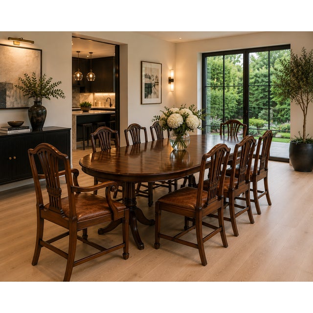 Antique set of eight outstanding quality Victorian mahogany shield back Hepplewhite style dining chairs, comprising six...