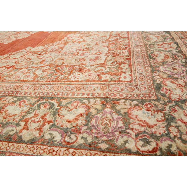 Persian Rust Medallion 1940s Persian Mahal Wool Rug Handmade For Sale - Image 3 of 9