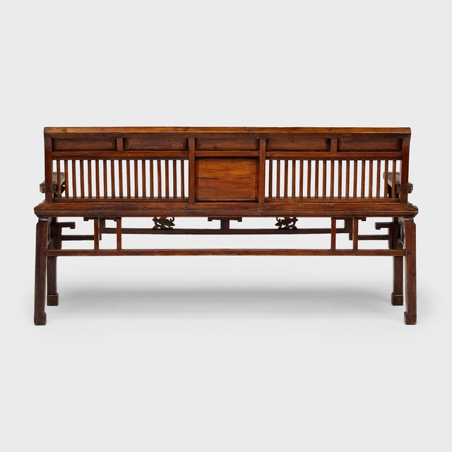 Wood Chinese Slatted Back Bench, C. 1940 For Sale - Image 7 of 7