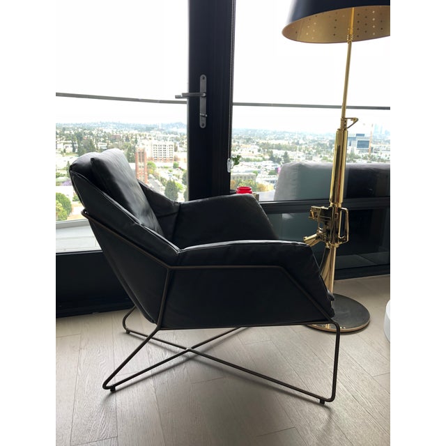 Minimalistic West Elm Origami Dark Gray Leather Lounge Chair