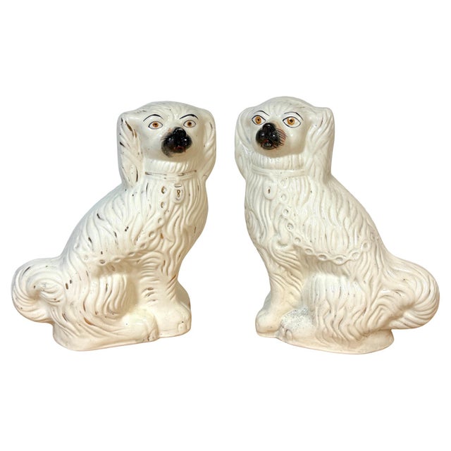 Ceramic Large 19th C. English Staffordshire Pottery Spaniels, Great Scale & Expressions For Sale - Image 7 of 18