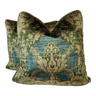 Lee Jofa "Alma Velvet" in Loden 22" Pillows-a Pair For Sale