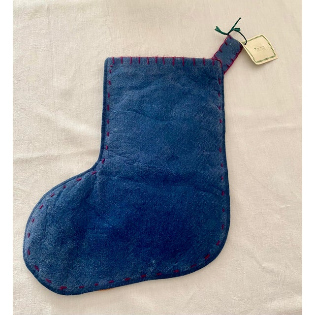 Late 20th Century Vintage Crazy Mountain Imports "Porch & Parlour" Felt Christmas Stocking - Primitive Folk Art Santa, Reindeer & Bear Excellent Condition For Sale - Image 5 of 13
