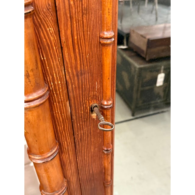 Ornamental & Decorative Materials R. J. Horner Style Victorian Faux Bamboo Pine Mirrored Armoire For Sale - Image 7 of 12