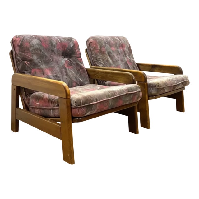 Vintage Armchairs in Wooden Frame, 1970s, Set of 2 For Sale
