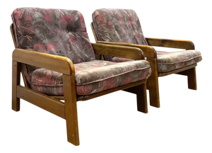 Vintage Armchairs in Wooden Frame, 1970s, Set of 2