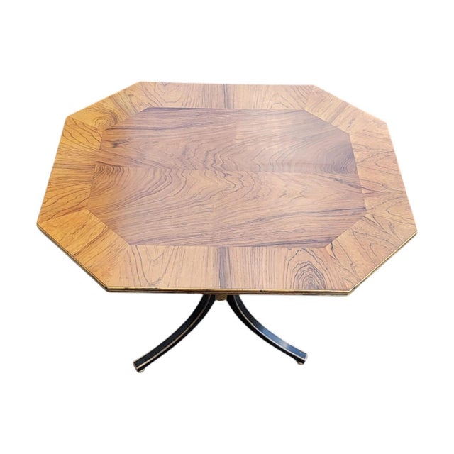 Traditional Mid-Century Regency Rosewood Veneer Accent Table Gilt Trim Tripod Base For Sale - Image 3 of 10