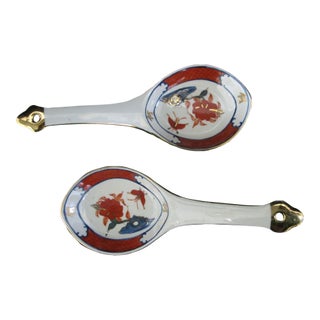 Japanese Imari Porcelain Butterfly & Flower Soup Serving Spoon Ladle Pair For Sale