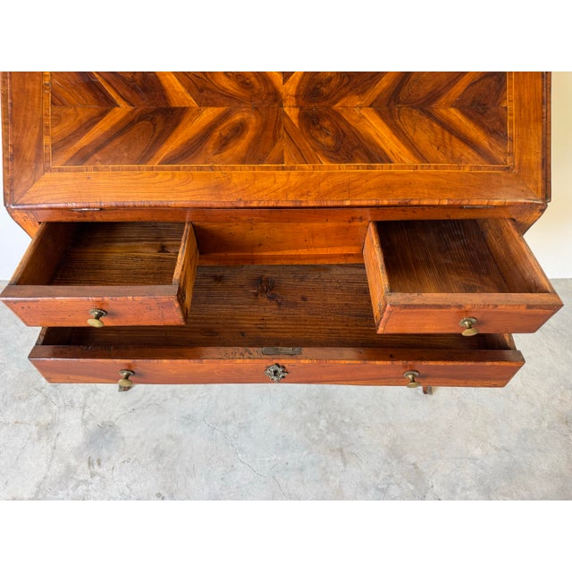 Brass Antique French Louis XV-Style Inlaid Drop-Front Secretary Desk For Sale - Image 8 of 12