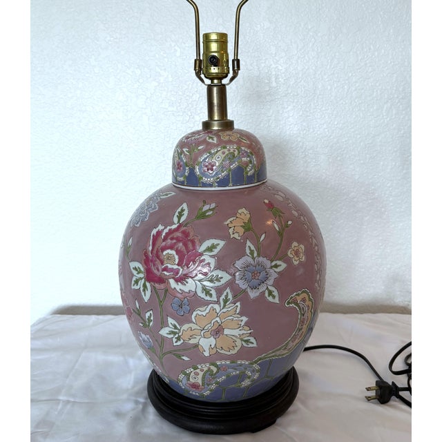 Vintage Macau Famille Rose Porcelain Ginger Jar Lamp For Sale - Image 9 of 12