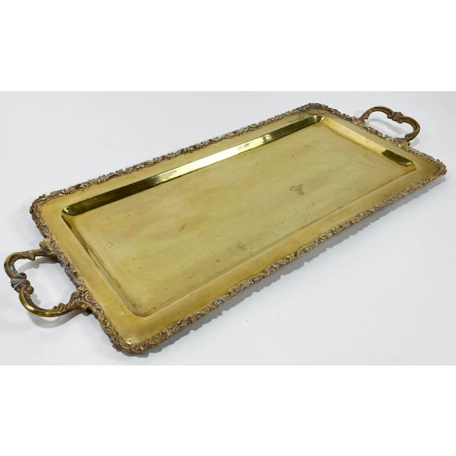 Brass Vintage Large Scrolled Edge Handled Brass Tray For Sale - Image 8 of 11