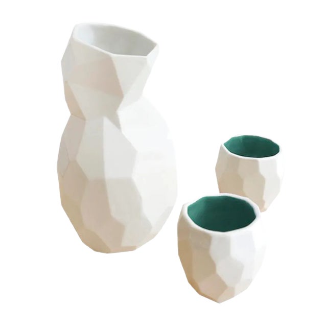 Green Poligon Sake Set from Studio Lorier, Set of 3 For Sale