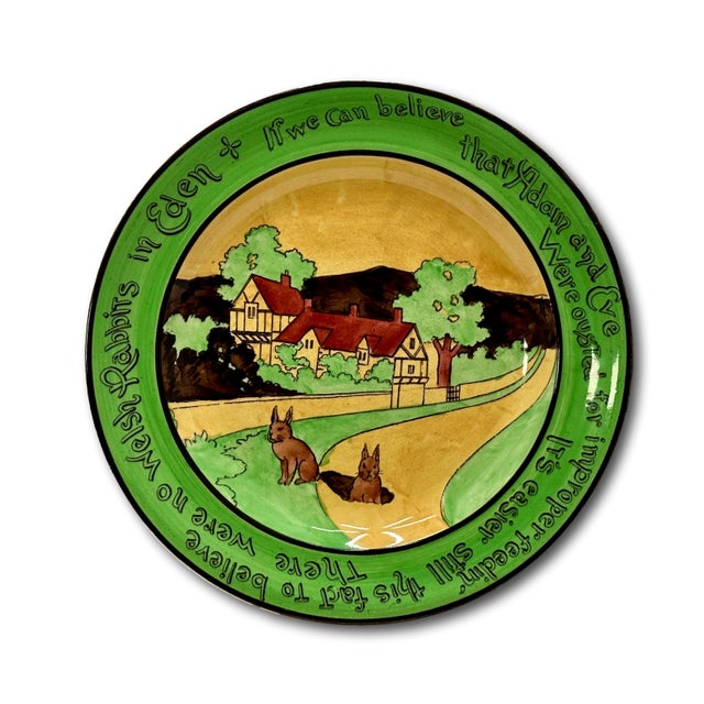 Set of 3 Antique Ye Olde English Staffordshire Pottery Rabbit Motto Plates - Wall Hanger Brackets Included For Sale - Image 13 of 18