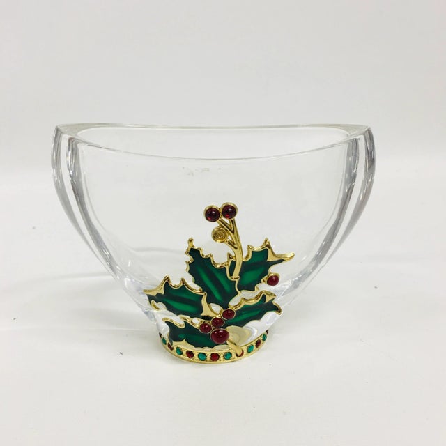 1980s 1980s Lead Crystal Poinsettia Enamel Bowl For Sale - Image 5 of 5