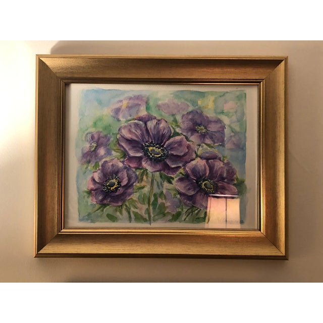 Contemporary Anemone Floral Still Life Watercolor Painting by Elena Shapiro For Sale - Image 10 of 11
