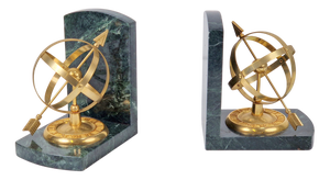 Nautical Brass & Marble Sundial Bookends, Set of 2