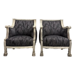 Vintage Neoclassical Painted Bergère Lounge Chairs - Pair For Sale