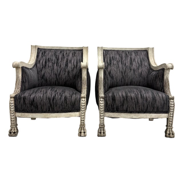 Vintage Neoclassical Painted Bergère Lounge Chairs - Pair For Sale