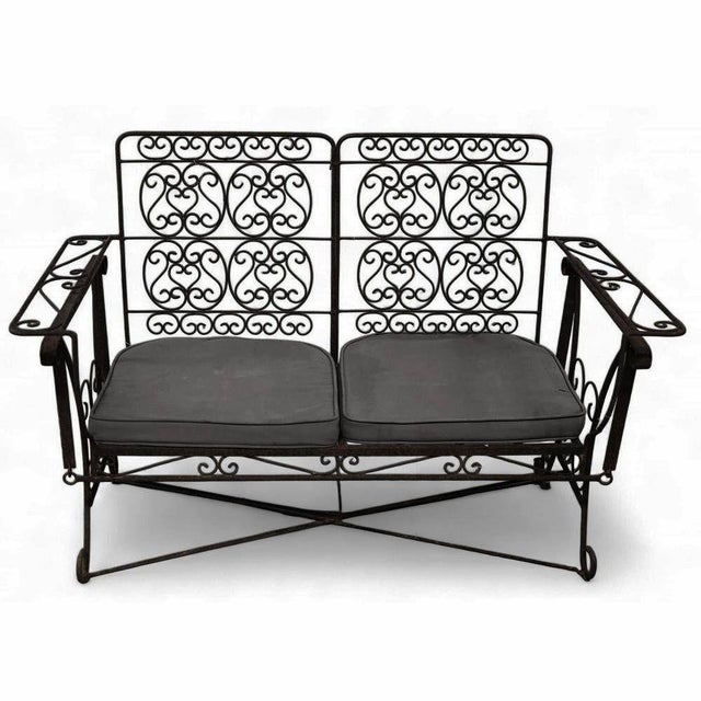 1950s Wrought Iron Slider Rocking Chair & Settee with Scrolling Arms For Sale - Image 4 of 10