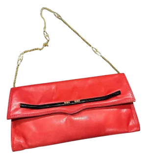 1980s Red Leather and Brass Chain Italian Shoulder Bag