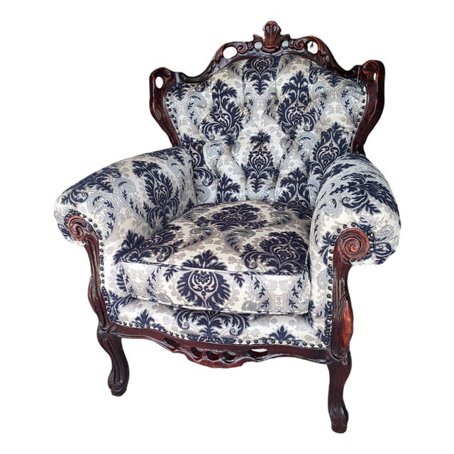 Vintage Hand Carved Italian Deconstructed Upholstered Armchair For Sale