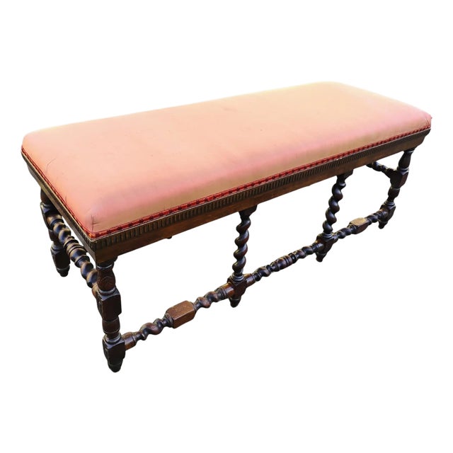 Early 18th Century French Hand Turned Late Baroque/Early Rococo Barley Twist 8 Leg Oak Bench For Sale