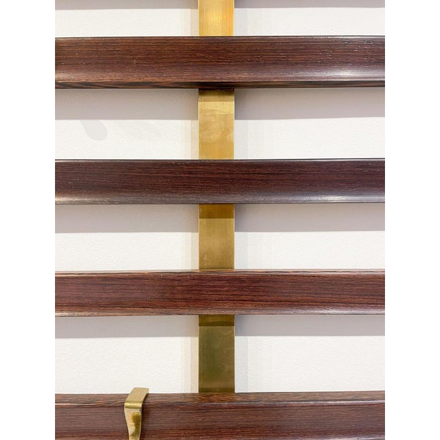Mid-Century Slatted Coat Rack with Brass Hooks attributed to Jules Wabbes, Belgium, 1950s For Sale - Image 6 of 10