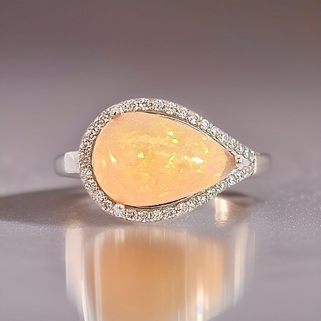 Natural Fine Quality Opal Diamond Ring 6.75 14k W Gold 4 TCW Certified $4,950 310548 This is a Unique Custom Made...
