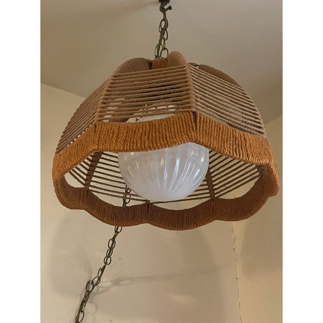 Tan 1960’s Hemp Rope Swag Light For Sale - Image 8 of 11