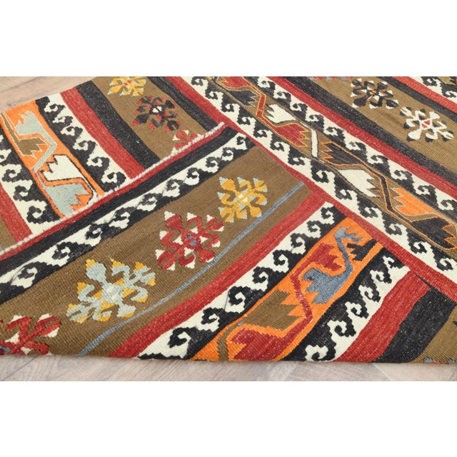 Textile 1970s Vintage Turkish Handmade Wool Cotton Colorful Kilim Rug For Sale - Image 7 of 11