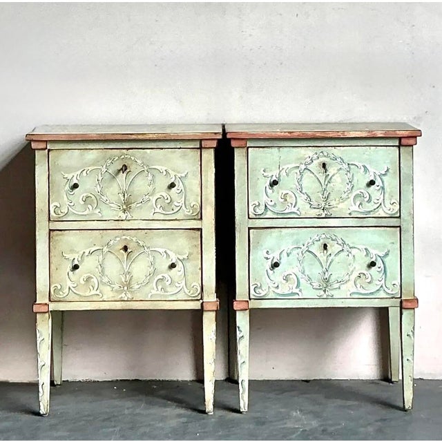 Vintage Italian Regency Hand Painted Nighstands - Set of 2 For Sale - Image 10 of 12
