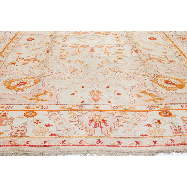 Ivory Antique Turkish Oushak Rug  Botanical Elegance in Soft Pastels For Sale - Image 8 of 8