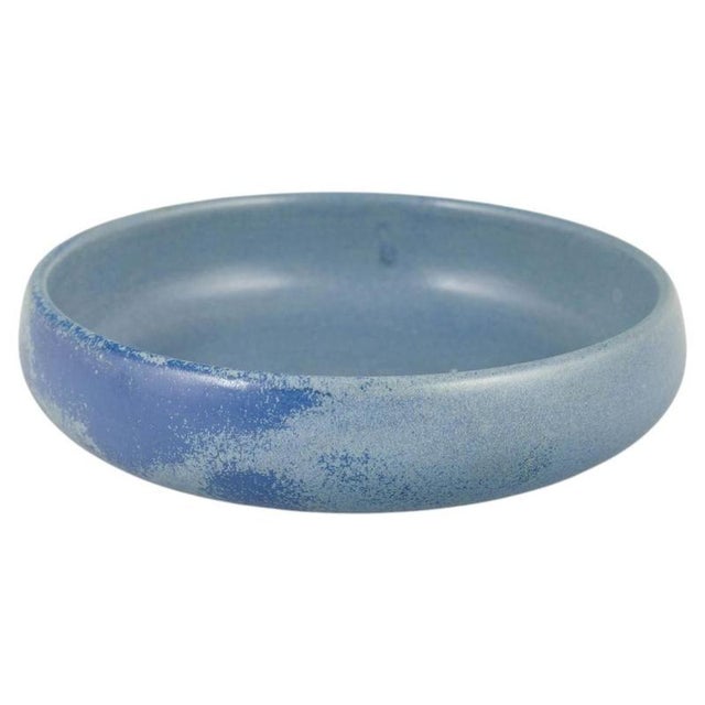1960s Low Stoneware Bowl with Matte Blue Glaze from L. Hjorth, Bornholm, 1960s For Sale - Image 5 of 5