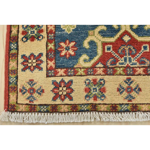 Textile Kazak Rug 2’1” X 3′ Blue Wool Tribal Hand-Knotted Oriental Carpet For Sale - Image 7 of 9
